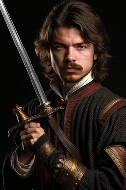 european brown hair young adult royal guard swordsman with rapier