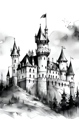 Watercolor black and white castle