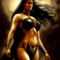 ultra detailed portrait of beautiful Dejah Thoris Riding a Black Horse and wearing a bikini plate armor, extremely detailed digital painting, in the style of Ken Kelly and A.J. Manzanedo and FRANK FRAZETTA and Simon Bisley and Ashley wood and Alex Horley, mystical colors, rim light, beautiful lighting, 8 k, stunning scene, raytracing