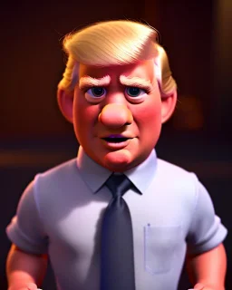 Realistic Waist up Portrait, Donald trump muppet, Wes Anderson style, photo studio, unreal engine 5, god lights, ray tracing, RTX, lumen lighting, ultra detail, volumetric lighting, 3d.