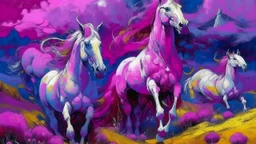 A magenta dominion with unicorns painted by Vincent van Gogh