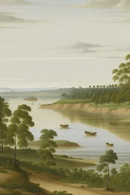 Un paisaje del río Paraná Argentina al estilo Quinquela Martín