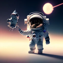 pixar style anamorphic cute astronaut floating in space, full body, puffer jacket, dramatic lighting, hyper realistic, unreal engine 5, 16k, background:space