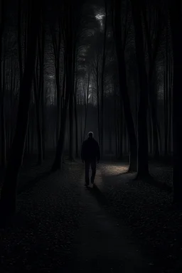 Personne qui se balade dans une forêt la nuit