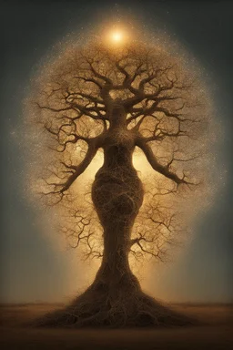 a tree made of equations turning into a goddess of light