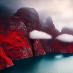 Nærøyfjorden Verdsarvpark, viking ship, realistic, HD4k, watery cloud background, deep red eyes, close up shot