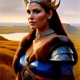 portrait of beautiful busty viking queen painting by Brom , oil on canvas, cinematic composition, extreme detail,fit full head inside picture,8k