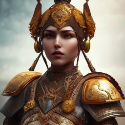 portrait of a warrior with ottoman beautiful girl themed armour, extremely detailed, UHD, 8k,The close-up camera effect,sharp focus, perfect position,hyperphotorealistic, unreal engine 5, octane render