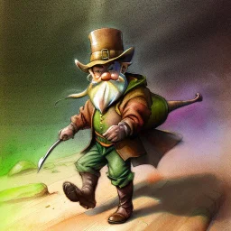 watercolor style, Leprechaun walking on a rainbow, style of Jean-Baptiste Monge fantasy high detail crisp quality