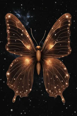 A light luminous brown butterfly in a galaxy of stars in space