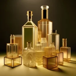 studio photography of a set of highly detailed irregular non-existent glass products, stacked in impossible balance, perfect composition, film studio light, beige color scheme, indirect lighting, 8k, elegant and luxurious style