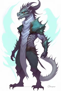 A silver Dragonborn from dnd wearing a smoking