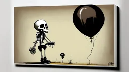 Banksy balloon skeleton cartoon painting