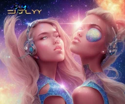  cielo glitter stellato+astronavi nel cielo+ragazze dal viso bellissimo