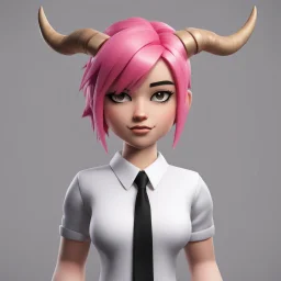 ROBLOX woman character pink hair with horns with white t-shirt and black tie