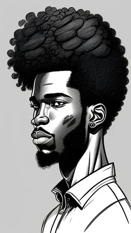 High quality sketch of a handsome ebony man with a short curly afro
