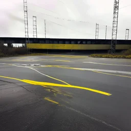 Minimal abstract oil paintings desolate 1960s carpark concrete fragments. Yellow road markings. style of Justin Mortimer and Francis Bacon.