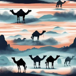 The Case of the Mysterious_Noctilucent_Camel_With_Stripes as written by Sir Arthur Conan Doyle, surreal, dark, mist. spooky colors