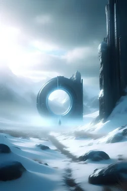 portal snow frost frosty snow low temperature scene ice day daytime sky mountain mountains protagonist movie game scary horror creepy menace fear long shot exposure teleportation illustration dream dreamy unreal engine beauty beautiful the render photography sharp sharpness light lightning effects realistic surrealism surrealistic future futuristic fantasy fantastic artificial intelligence ai digital art artistic artwork wallpaper portrait legend legendary imagine imagination epic iconic cool wo