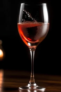 wineglass overfilled sparkling rosewine to the brim