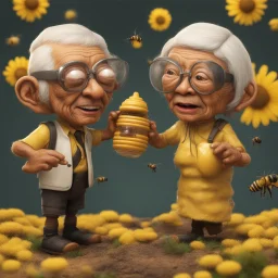 Grandpa and grandma healthy in a planet of honey stingless bee, realistic