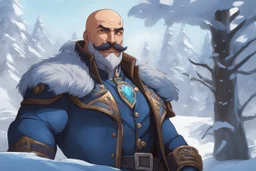 Happy Braum in 8k solo leveling shadow drawing style, big Moustache, Bald, ice winter, intricate details, highly detailed, high details, detailed portrait, masterpiece,ultra detailed, ultra quality