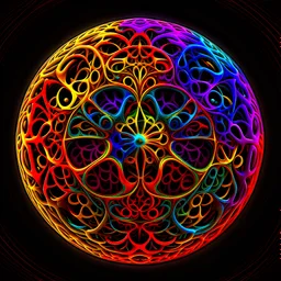 detailed colorful subtractive sphere fractal design showing a glow from inside.