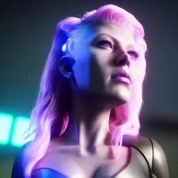 Actress, young Katheryn Winnick, android woman, glow eyes, glow circuits in face, glow painted face, shaved hair, ghost in the shell, samurai coat, katana, elastic bodysuit, cyber punk, neon ambient, sparks, fog, rain, army, bamboo, blood, portrait, gradient background, unreal engine 5, soft color, 16 bit, god lights, ray tracing, RTX, lumen lighting, ultra deatail, volumetric lighting, 3d, finely drawn, hd.