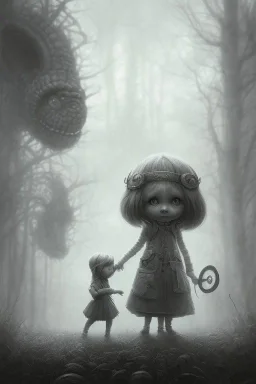 cute girl and litlle monster, Style John Kenn Mortensen,