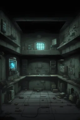 abandonned underground clandestine laboratory bunker for asset video game 2D, platformer,