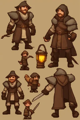 character sprite for pixel game in the medieval style. --ar 2:3 --uplight