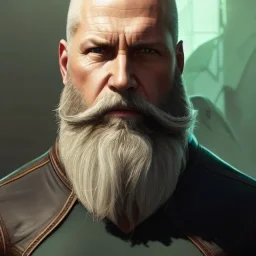 "MIddle aged white human male, with a trimmed but uneven beard, piercing green eyes with slick back hair head and shoulders portrait, 8k resolution concept art portrait by Greg Rutkowski, Artgerm, WLOP, Alphonse Mucha dynamic lighting hyperdetailed intricately detailed Splash art trending on Artstation triadic colors Unreal Engine 5 volumetric lighting Splash art fantasy"