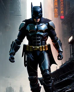 Detailed robotic batman , intricate details, full body portrait, keep head in frame, slight, black Japanese motif, concept art, highly detailed, digital painting, concept art, sharp focus, illustration, art by Yoji Shinkawa, WLOP and greg rutkowski and alphonse mucha and artgerm and yanjun Chen and Junji ito and Makoto Shinkai, HDR, octane render