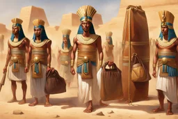 Pharaoh's assistant orders his soldiers to enter the leather bags