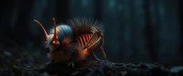 radiant werewolf snail thick Skeleton with lotsa fluffy fur, motion blur background dark forest