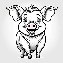 Coloring page, white background, cartoon style, smiling pig