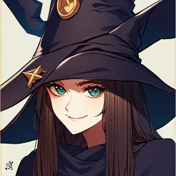 retro style, witch, witch hat, witch robe, expression smiling, portrait