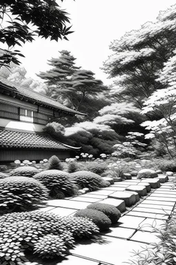 Tokyo garden in Summer abstract pencil black and white STYLE OF HIROKU OGAI