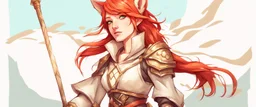 Teenaged Female Red haired kitsune paladin/bard