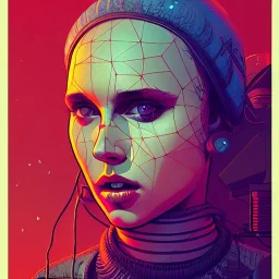 singer Danish MØ face, Camera., concept art, hyper detailed, asaf hanuka, dan mumford, kilian eng, post-apocalyptic, oil on canvas