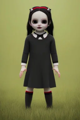 Wednesday Addams toddler, full body, bokeh, hyper realistic