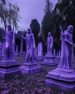 A purple graveyard with dancing ghosts in Realism art style