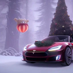 Santa claus driving his red Tesla convertible car, character design by cory loftis, fenghua zhong, ryohei hase, ismail inceoglu and ruan jia. unreal engine 5, artistic lighting, highly detailed, photorealistic, fantasy