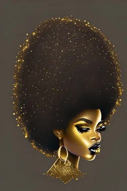Beautiful, elegant female, black and gold afro hairstyle, logo design