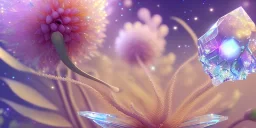 one big crystal subtle flower in a galactic ambiance with a beautiful fairy, transparent petals, delicate colors, in the foreground, full of details, smooth，soft light atmosphere, light effect，vaporwave colorful, concept art, smooth, extremely sharp detail, finely tuned detail, ultra high definition, 8 k, unreal engine 5, ultra sharp focus