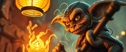 air brush 3d with pen outline,spaghetti western goblin edgy hero, shallow depth of field, warm lantern, pin hole cam