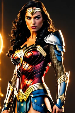 Full body beautiful wonder woman Futuristic armour Chromecast golden shines