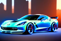 a true-to-life 2015 chevrolet corvette c7.r, centered, intricate, extreme detailed, photorealism, center view, city background, pivot on chevrolet, pen and color marker, painting by cheryl kelley