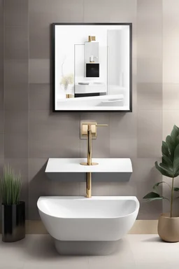**Prompt: Artistic Image** Design an eye-catching poster showcasing a modern and minimalistic bathroom with a touch of luxury. The main focus of the poster should be a luxurious wall-mounted automatic soap dispenser positioned near a contemporary wash basin cabin. To add an artistic touch, include a hand underneath the dispenser, pouring liquid into it and cradling the liquid within its palm. The composition should highlight the sleek design of the soap dispenser and the wash basin cabin, with