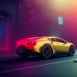 gold lamborgini at the night city, neon,color smoothing, beautiful color, RTX, TXXA, SSAO, High quality,hyperrealistic, cinematic, Super detailed, Anti-Aliasing,Full color, HDR,4k